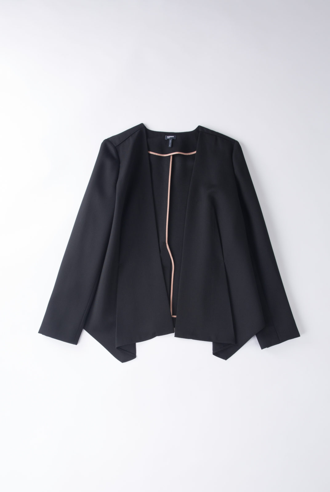 veste noire, laine vierge, sans col, non boutonnée, jil sander navy