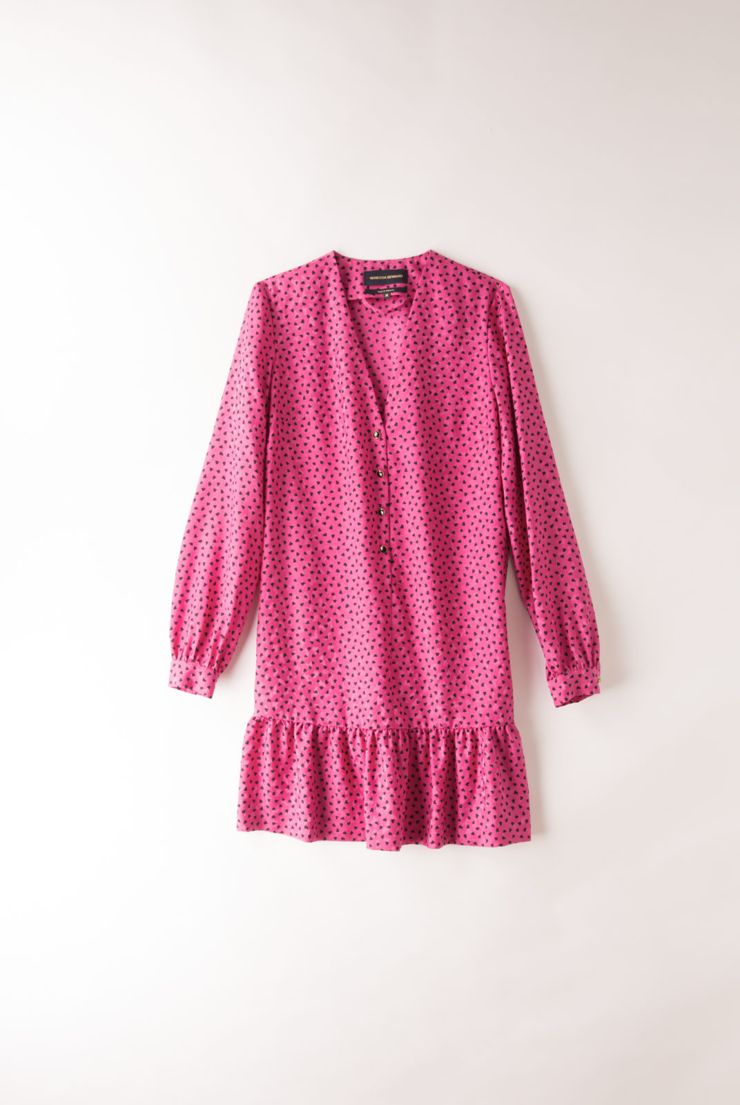 Robe Flora rose vif, à motif coeur, à porter droite ou ceinturée, vanessa seward