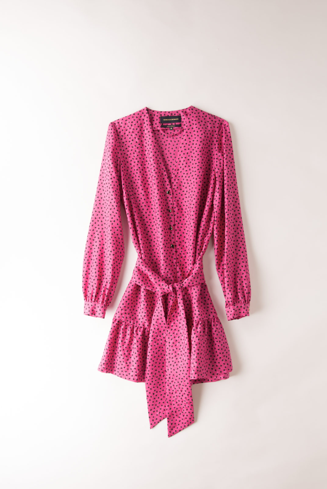 Robe Flora rose vif, à motif coeur, à porter droite ou ceinturée, vanessa seward